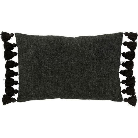Coussin Déco Pompons "Bella" 40x59cm Noir (1/4)