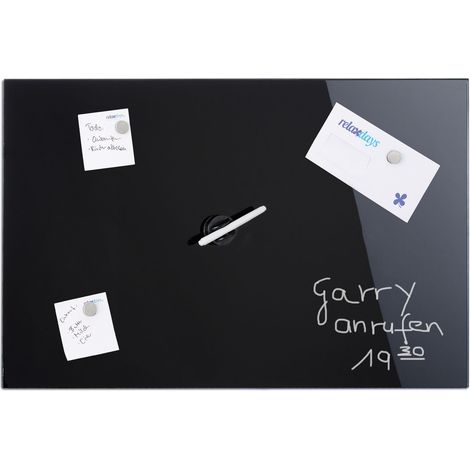 Relaxdays Magnettafel, beschreibbar, inkl. 3 Magnete & Stift, abwischbar, rahmenlos, Magnetboard Glas, 80x50 cm, schwarz