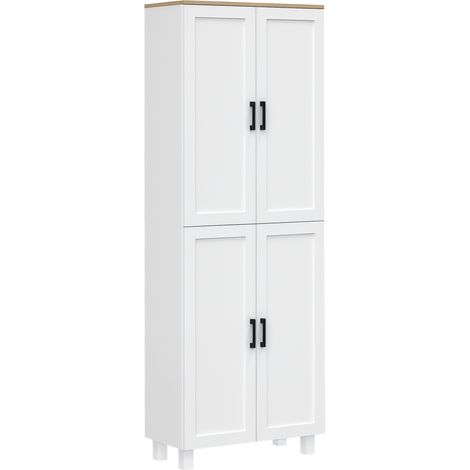Mobile Dispensa da Cucina in Legno con 5 Ripiani Regolabili e 4 Ante, 60x30x170.5 cm, Bianco e color Legno