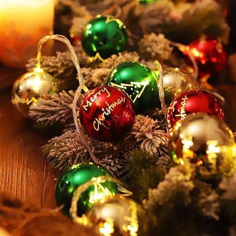 [Boules de Noël imprimées - Guirlande lumineuse LED de 1,5 m à piles avec 10 lumières] Décorations de Noël en forme de globe étoilé électroplaqué (1/2)