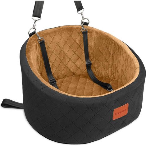 Hunde-Autositz mit Sicherheitsleine, waschbar, rutschfeste Unterseite, Schwarz/Kaffee, Klein (1/5)