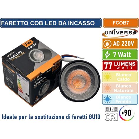UNIVERSO FCOB-7 FARETTO COB LED SPOT LIGHT 7W CRI≥90 PER LA SOSTITUZIONE DI LAMPADINE GU10 DIAMETRO 50MM - Colore Luce:Bianco Caldo (1/5)