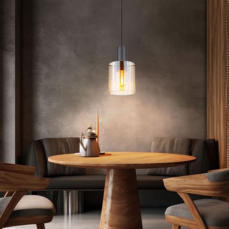 Suspension lampe de salon verre ambre 1 ampoule H 120 cm (1/5)