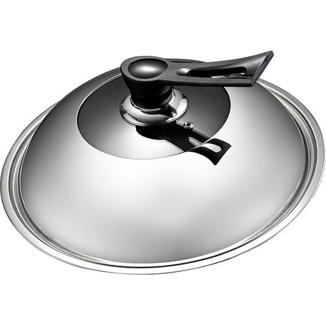 Couvercle pour wok et poêle en acier inox manche ergonomique trou vapeur visible compatible lave-vaisselle (1/4)