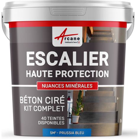Béton ciré escalier, kit complet - 5 m² (en 2 couches) Bleu Prusse - ARCANE INDUSTRIES