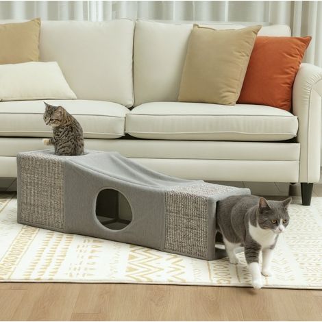 Túnel plegable para gatos con pelota, 98 x 30 x 30 cm, marrón y gris HAVRYA (1/4)