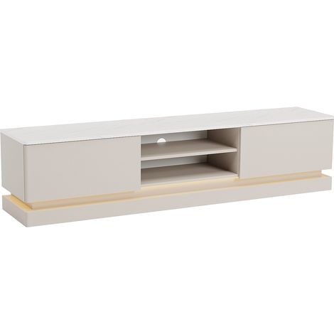 Mobile TV 2 cassetti e 2 nicchie con LED in MDF Beige ed effetto Marmo bianco - DEVIKA di Pascal MORABITO (1/4)