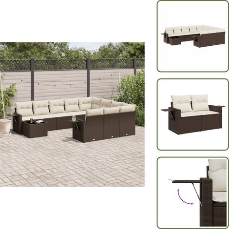 The Living Store 11-tlg. Garten-Sofagarnitur mit Kissen Braun Poly Rattan - Gartentisch (1/5)