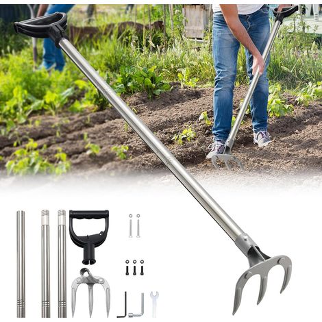 Râteau de jardin à 3 dents à creuser, 140 cm, à long manche réglable, avec rallonge, pour désherber et ameublir le jardin, la pelouse et le travail de cour (1/5)
