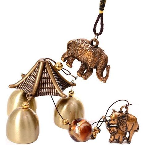 Carillon éolien, clochettes vintage en métal, cloche porte-bonheur Feng Shui chinoise à suspendre pour la décoration de la maison et du jardin (Éléphant) (1/5)