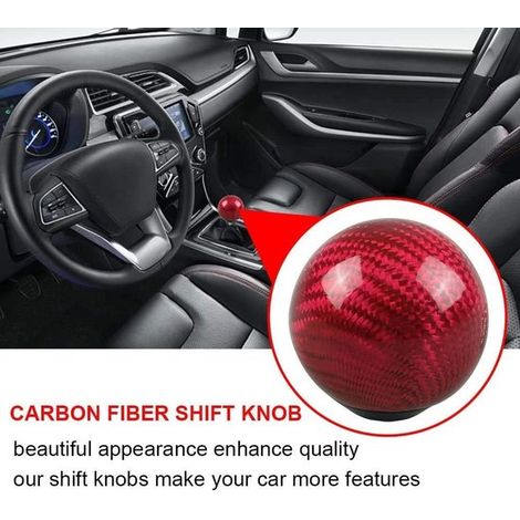Pomo de palanca de cambios universal para automóviles, palanca de cambios manual, forma ovalada, fibra de carbono (rojo)