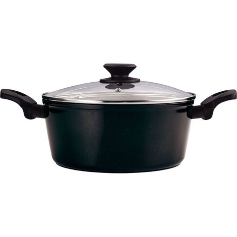 Faitout induction 24 cm, couvercle en verre aluminium forgé, épaisseur 3 mm, double couche anti-adhérente, sans PFOA, convient pour tous les types de feux, vitrocéramique, gaz (1/5)