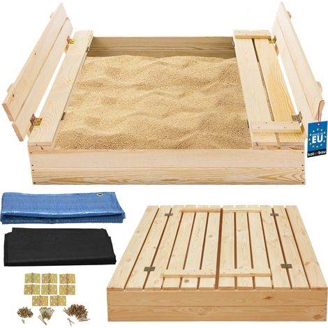 Grand bac à sable en bois imprégné avec bancs 100 x 100 cm (1/5)