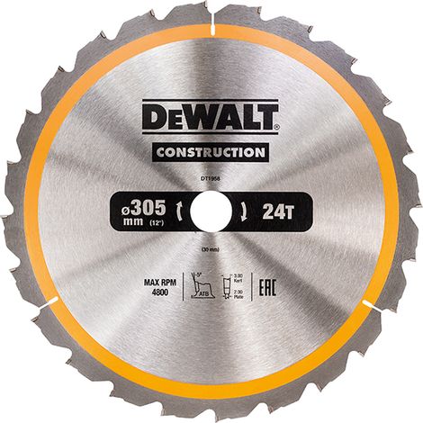 DeWALT DT1958 Stationary Construction Circular Saw Blade 305 x 30mm x 24T DWS780