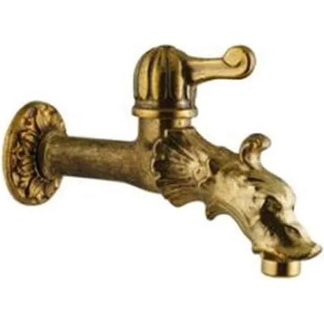 Robinet de puisage gargouille à manette – Laiton poli – Diamètre d'entrée 15x21 mm – Collerette 7,5 mm – Dimensions 112x175 mm (HxP)