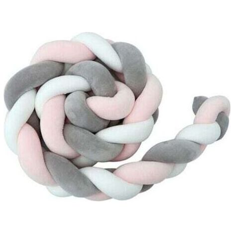 Promotion Tour de lit bébé—1.5M Tour De Lit Coussin Serpent Coussin Tresse Pare-Chocs Velours Protection Bebe Cloture En Tissu Anti-Collision (Blanc+Gris+Rose)--