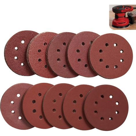 Paquete de 100 discos de lijado de 125 mm, papel abrasivo con respaldo de nailon para lijadoras orbitales aleatorias, discos abrasivos de 40/60/80/100/120/180/240/320/400/800 (10 de cada tamaño) (1/5)