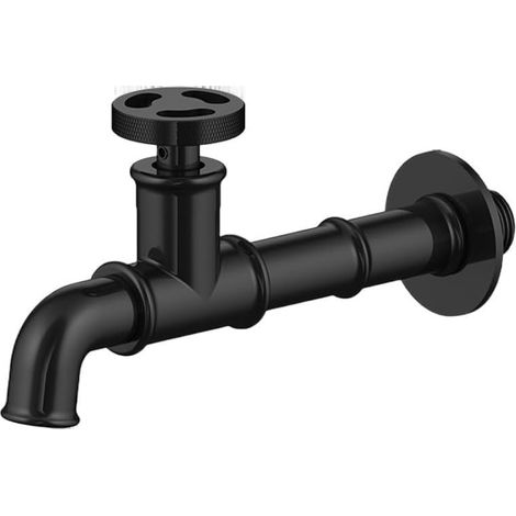 Matte black brass wall-mounted tap, decorative tap for garden, washing machine, kitchen and bathroom (1/5)