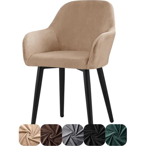 Funda elástica de terciopelo para silla con reposabrazos - Color camel (1/5)