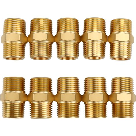 Raccord de tuyau mâle 3/8 pouces NPT, connecteur en laiton à mamelon hexagonal pour la réparation des fuites, rénovation de salle de bains 10 pièces (1/5)