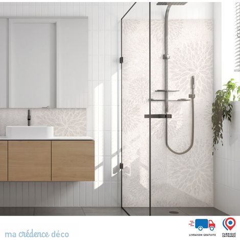 Panneau de douche : Fleurs et matière - Couleur Blanc perle - Alu composite - 90 - 245 (1/3)