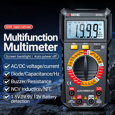 ANENG SZ305 Multimètre Testeurs de Condensateur Professionnel 1999 Comptes Voltmètre Intelligent Ohm Mètre Mesure Rapidement et Précisement Tension Courant Résistance Fréquence Diode hFE (1/5)