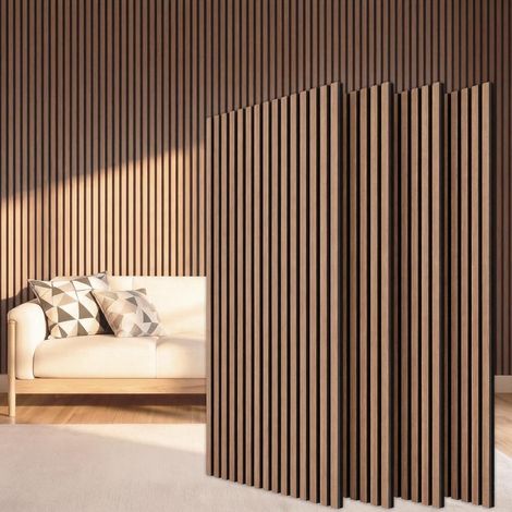Panneau Mural Decoratif de Bois,120x60-2.88㎡, 4 Pièces, Noyer Tasseau Bois Panneaux Acoustique, Claustra Intérieur Mdf, Decoration Murale pour Chambre, Salon, Gaming, Bureau, Studio (1/5)