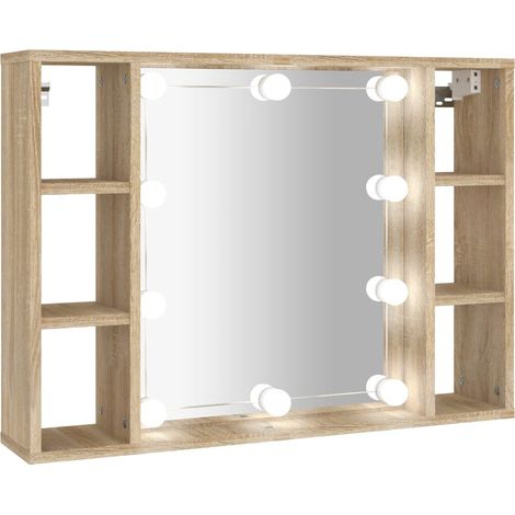 Armario con espejo e iluminación LED 76 x 15 x 55 cm roble 020006671 (1/5)