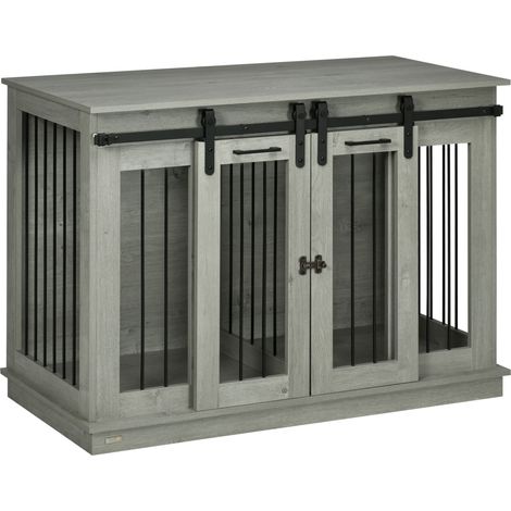 Cage pour chien double porte 120 x 60 x 88,5 cm structure grise spacieuse, niche adaptée pour chiens de taille moyenne