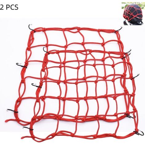 Rete elastica portabagagli in 2 pezzi per moto. Rete portabagagli con 6 ganci metallici regolabili per moto, biciclette e quad per fissare il carico. (1/5)