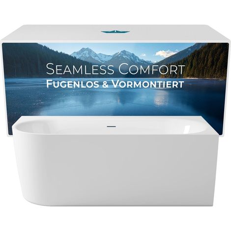 Calmwaters Vorwand-Badewanne 180x80 cm Komplettset Seamless Comfort fugenloses Design, vormontiert mit Schürze & Ablaufgarnitur, linke Ausführung, Made in EU, Acryl, 02SL6224 (1/5)