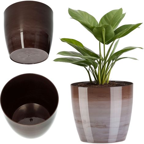 KADAX Blumentopf, Pflanzkübel, Blumenkübel aus Kunststoff, rund, 14 cm, Braun
