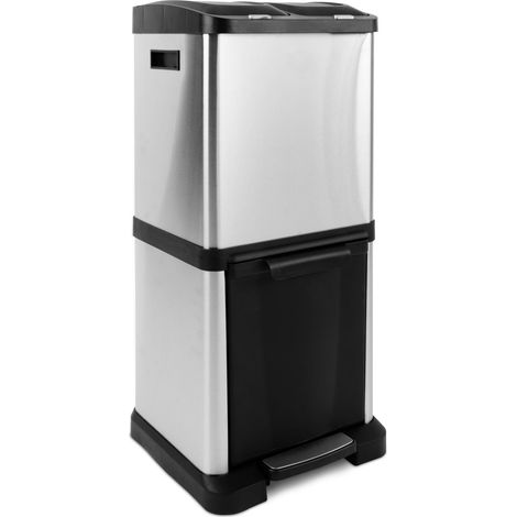 Bac de recyclage moderne Acier inoxydable, James 3 compartiments 32 litres (1/4)
