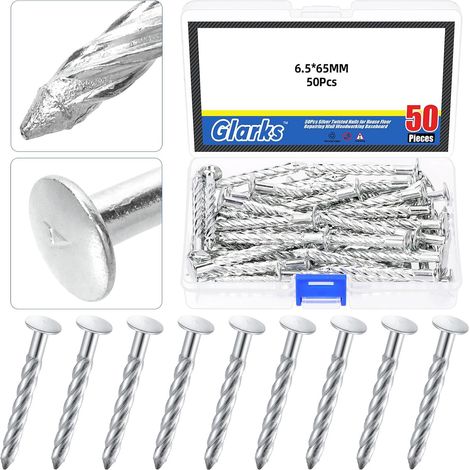 50pcs 6,5 x 65mm Thread Twist Nail Kit, clous de ciment plaqué zinc, clou en acier, clou solide galvanisé, broches murales taches clous pour bloc de cendre, murs en béton (1/5)