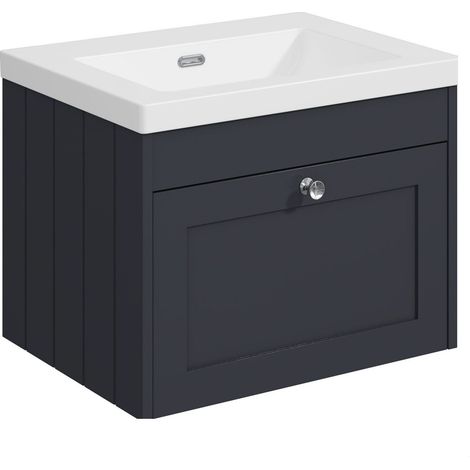 Balterley Butterton 600mm Wall Hung 1 Drawer Unit with Minimalist Basin No Tap Hole - Satin Dark Grey (1/4)