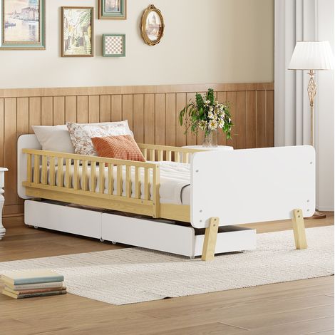 letto contenitore 90x190 con cassetti in legno bianco OKMYHOME (1/5)