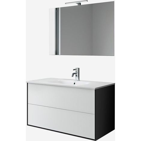 Igea 90 Hänge-Waschbecken mit Spiegel und LED-Beleuchtung fürs Badezimmer - Weiß