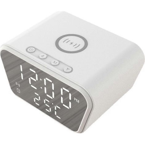 Wecker mit 15W intelligentem kabellosem Ladegerät, LED-Digitaluhr, Weiß