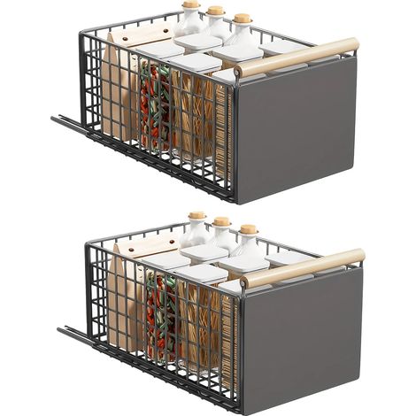 Armario extensible, no requiere taladrar, cajón deslizante, gris claro, 2 piezas. (1/2)