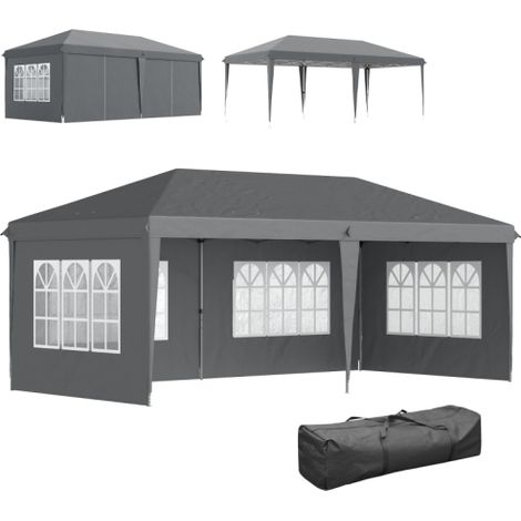 Pavillon ca. 3x6m Wasserdicht Pop-up Faltpavillon mit 4 Seitenwänden, Fenster UV-Schutz Tragetasche Grau
On-Site