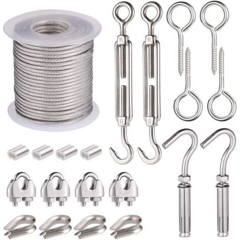 21-teiliges Metallseilhaken-Set, PVC-Metallseilhaken und -spanner, Edelstahlseil, Gartenseilstütze für Kletterpflanzen, Pergola, Glyzinien, Bilderaufhängung (1/5)