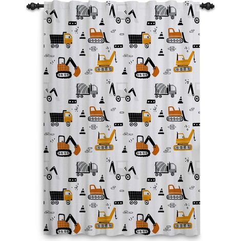 Curtains Children's Room Boys Cartoon Truck Bulldozer Crane Vehicles Construction Window Treatments Curtains for Kids Bedroom Pencil Teens 135x175cm 1 Panel (1/5)
