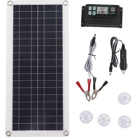 30W 12V Kit D'alimentation Solaire Panneau Solaire 30A Chargeur Kit de Contrôleur de Tension Silicium Polycristallin pour 12V Voiture RV Bateau Remorque Marine (1/5)