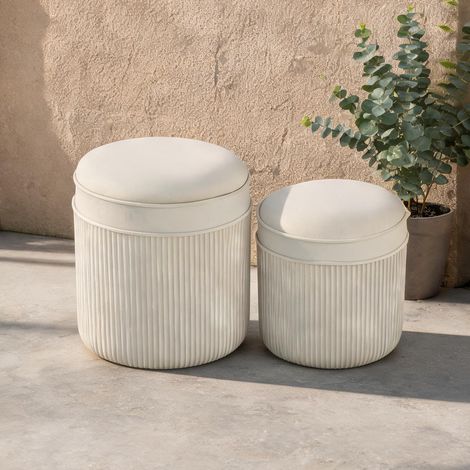 Lot de 2 poufs de rangement en tissu crème avec couvercle (1/5)
