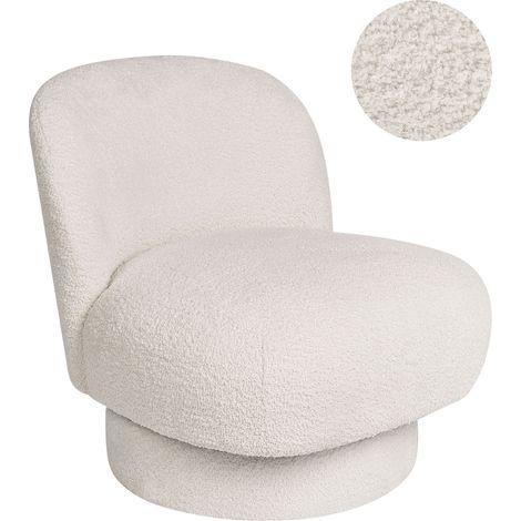 Sillón club giratorio respaldo curvo tapizado bouclé blanco Aylo (1/5)