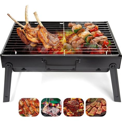 Parrilla de carbón portátil plegable para barbacoa, ahumador de acero inoxidable para mesa, ideal para picnic, jardín, patio, camping y viajes (1/5)