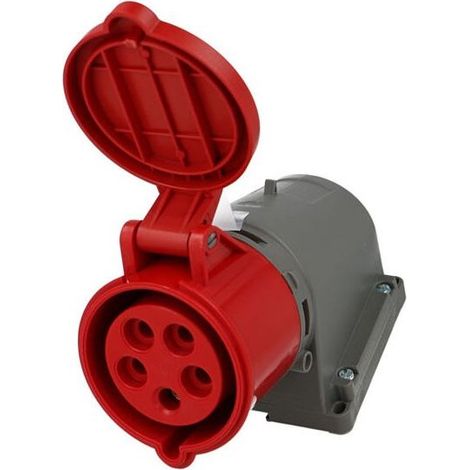 CEE-Anschluss – 400 V / 32 A Anschluss mit Schraubklemmen – 5-poliger / 6-Stunden-CEE-Adapter, geeignet für den Außenbereich, Baustellen und Camping – Schutzart IP44 – Grau/Rot I 60425 – Dreiphasige C (1/5)