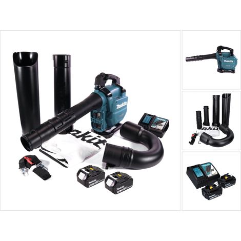Makita DUB 363 RM2V Akku Gebläse / Laubsauger 36 V ( 2x 18 V ) Brushless + Absaug Set + 2x Akku 4,0 Ah + Ladegerät