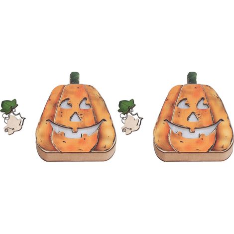 Kreatives Halloween-Set aus Holz, Geisterdekoration für den Friedhof, leuchtender Kürbis, 2-teilig JM01440 (Batterien nicht enthalten) (1/5)