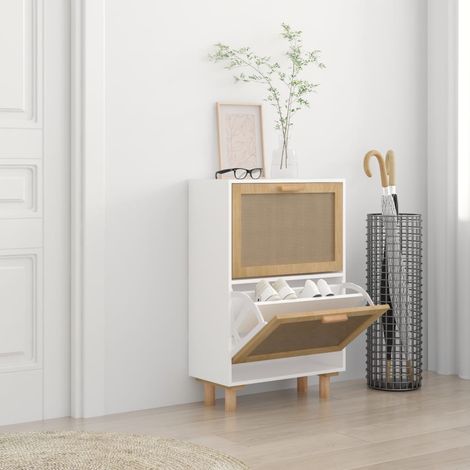 Meuble à chaussures Armoire à chaussures Blanc 52x25x80 cm Bois d'ingénierie/rotin CFW47477 (1/5)